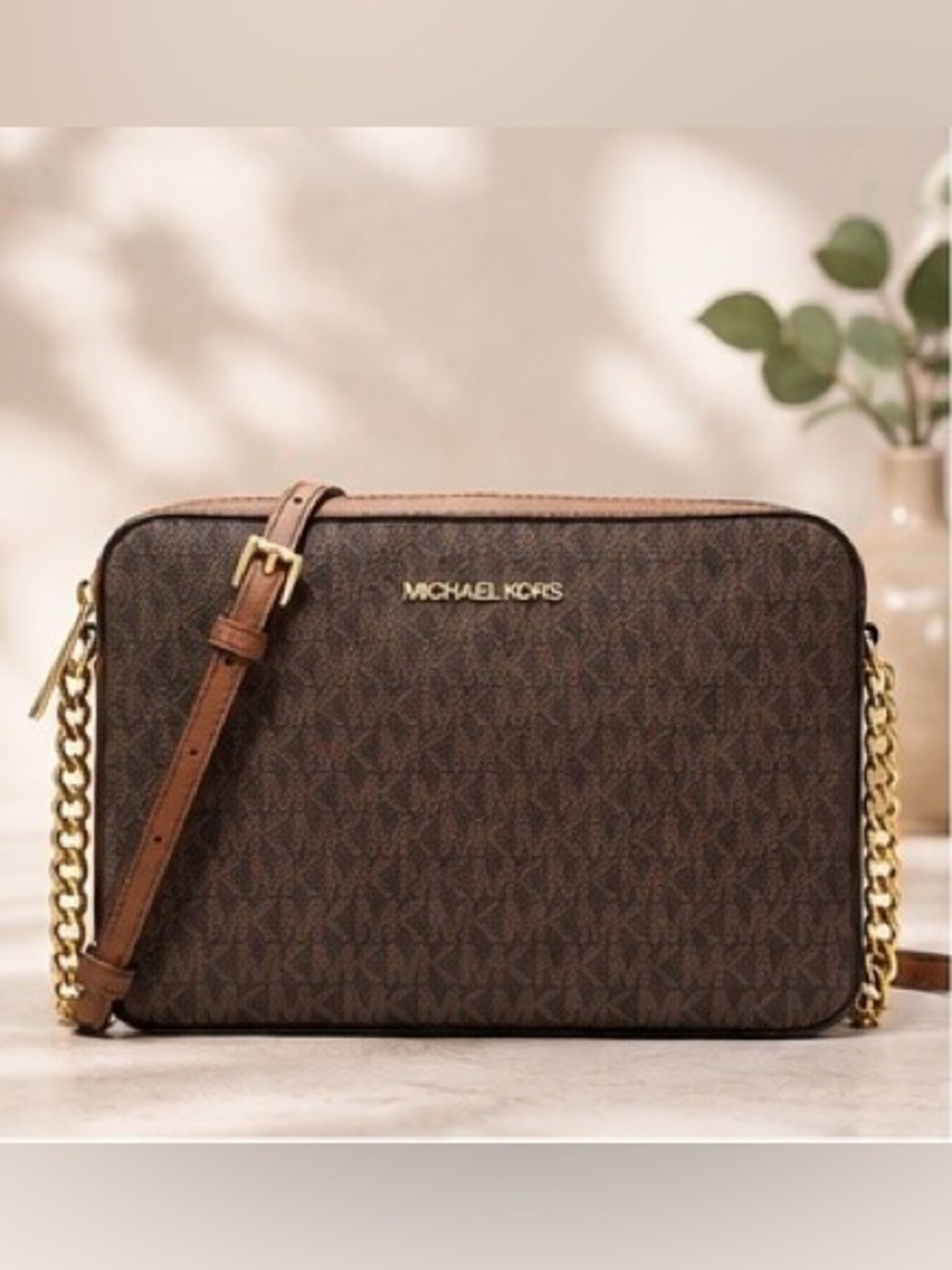 Michael Kors Jet Set East West Crossbody Bag – Signature Brown/Acorn